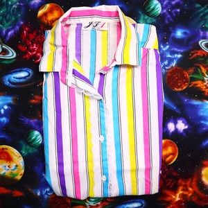 Vtg 80s Striped Button Up Womens Top L